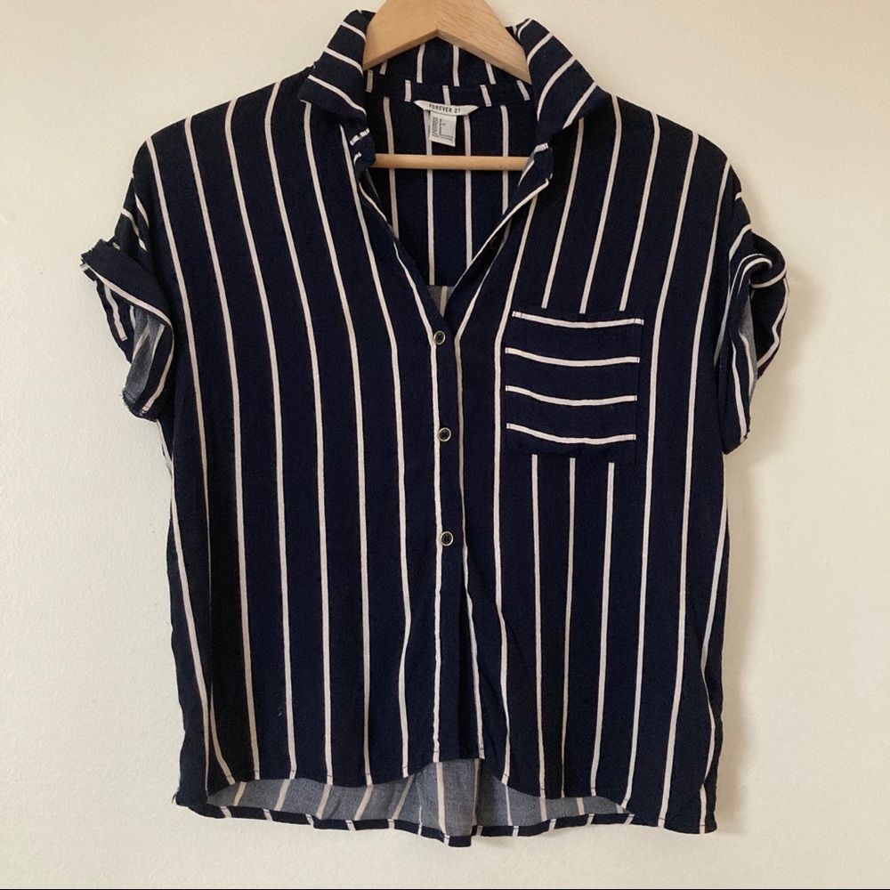 F21 Striped Pleated back button up shirt - S